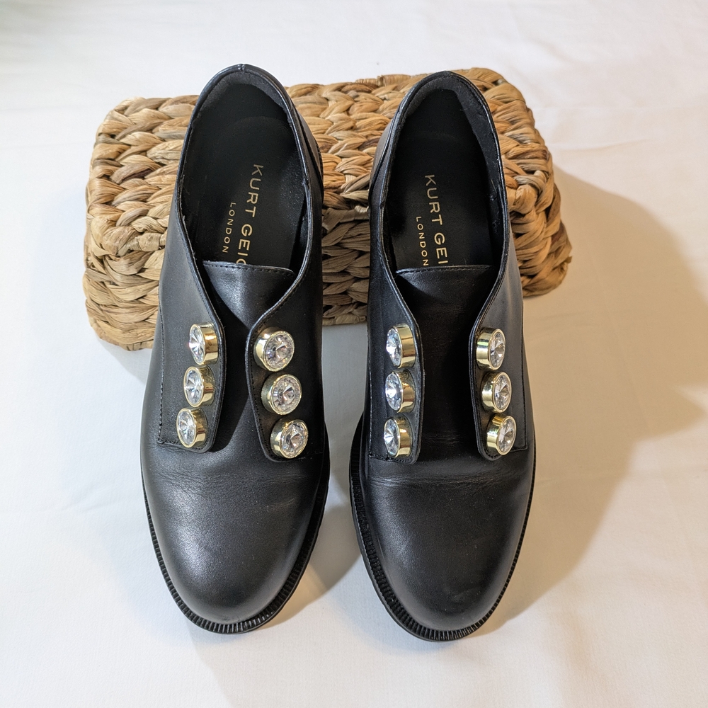Kurt Geiger Black Women's Slip On Oxford Shoes With Rhinestone Accents